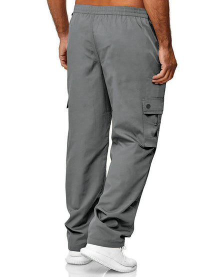 Men's full size army green cargo pants with drawstring waist, plus size, from Trendsi, shown on a model.