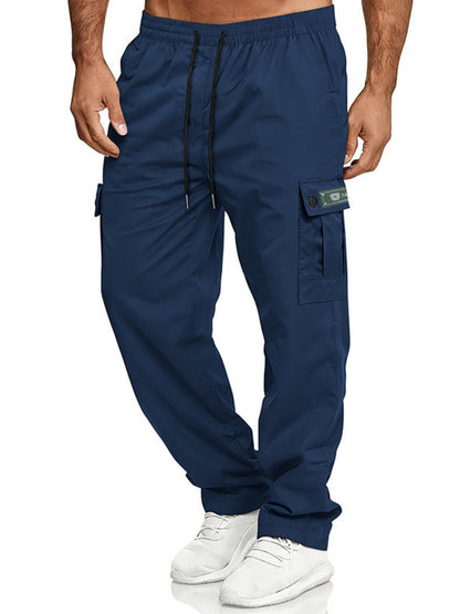Army green men's full-size cargo pants with drawstring waist, plus size, by Trendsi, shown on a model.