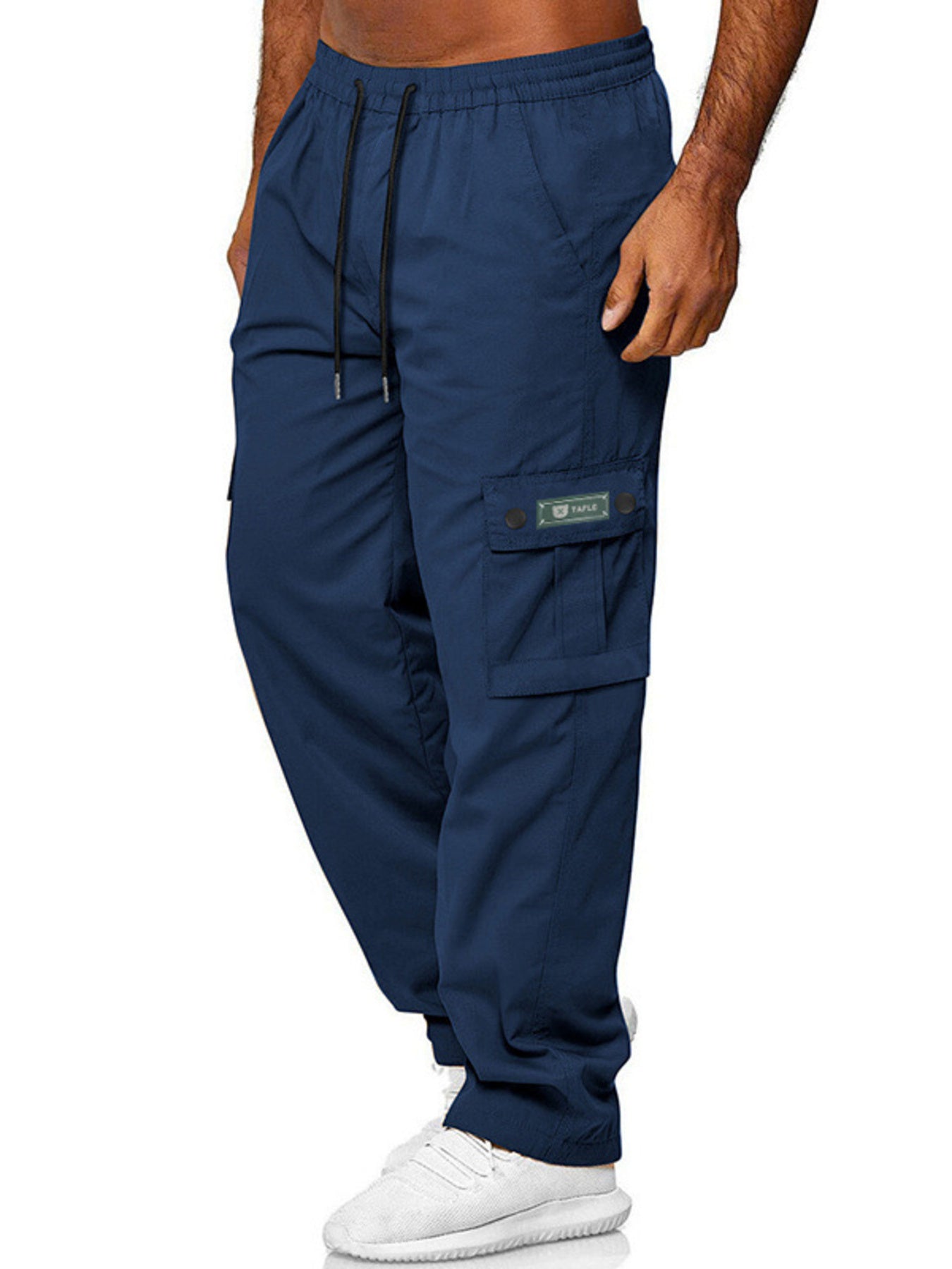 Army green men's full-size cargo pants with drawstring waist, plus size, casual style, by Trendsi.