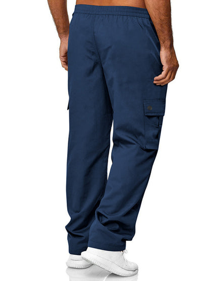 Men's army green full-size cargo pants with drawstring waist, plus size, by Trendsi, showing the relaxed fit and multiple pockets.