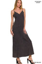 Ash black Zenana mineral washed rayon challis cami dress by Trendsi, featuring a lightweight, flowy sleeveless design with adjustable straps.
