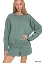 Ash jade Zenana fleece long sleeve sweatshirt and shorts set by Trendsi, featuring a cozy, casual loungewear look.