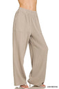Ash Mocha Zenana double gauze elastic band pants with relaxed fit and comfortable waistband, casual and stylish for everyday wear.