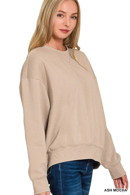 Trendsi Zenana fleece long sleeve sweatshirt and shorts set in ash mocha, cozy loungewear with a relaxed fit and soft fabric.