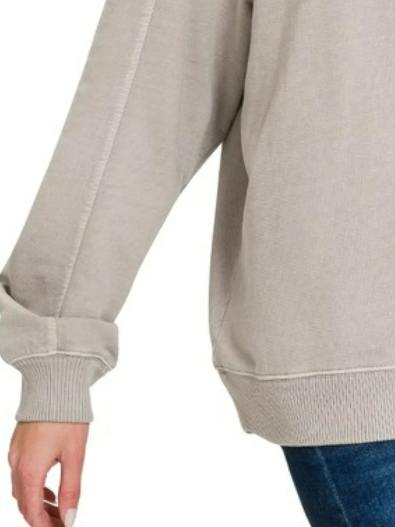 Ash Mocha Zenana French Terry hoodie with pigment dye and enzyme wash, featuring a comfortable, casual fit and soft textured fabric.