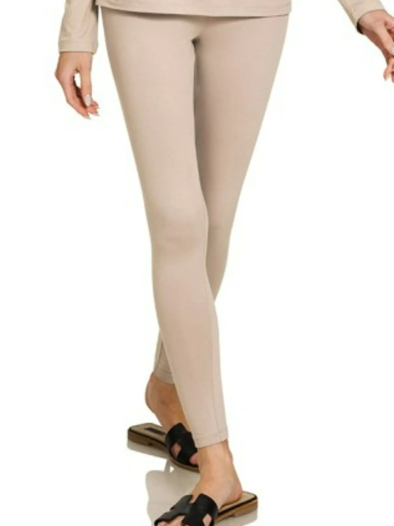Ash Mocha Zenana microfiber round neck top and leggings set, soft and comfortable loungewear for casual wear.