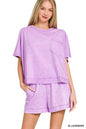 Lavender acid-washed oversized top and shorts set by Zenana, casual loungewear with relaxed fit and stylish design.