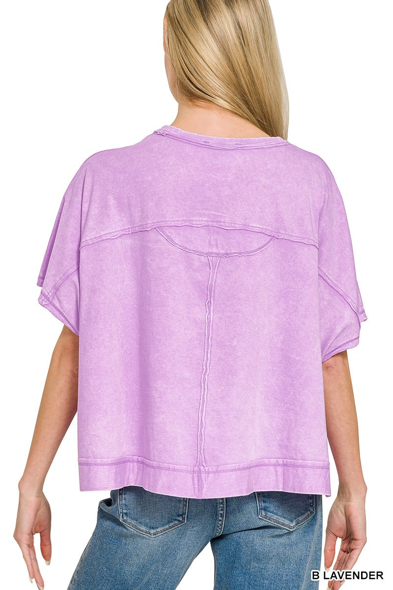 Lavender acid-washed oversized top and shorts set by Zenana, casual loungewear perfect for relaxed summer style.