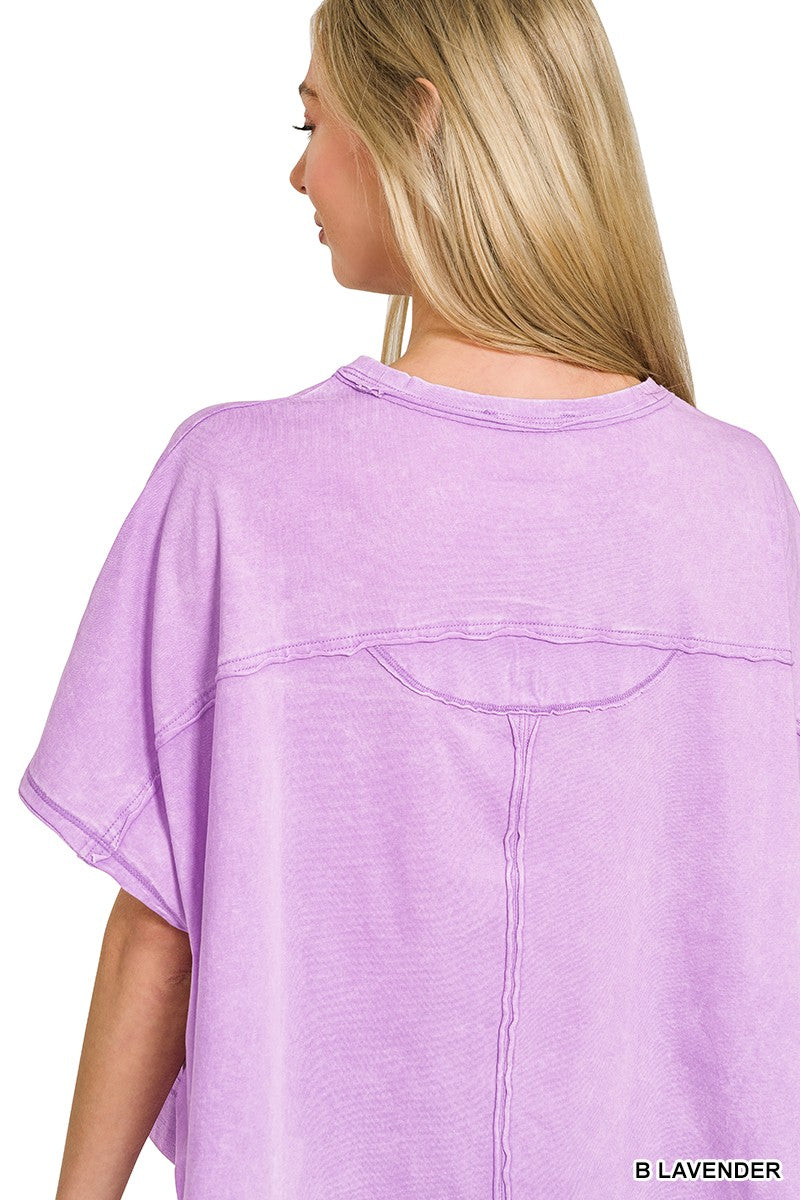 Lavender acid-washed oversized top and shorts set by Trendsi, featuring a casual, relaxed fit and comfortable fabric.