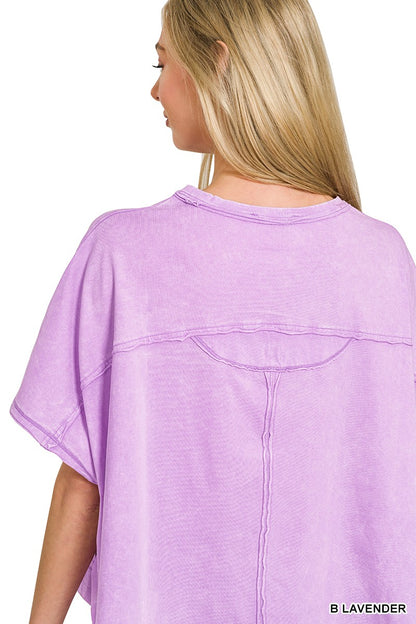 Lavender acid-washed oversized top and shorts set by Trendsi, featuring a casual, relaxed fit and comfortable fabric.