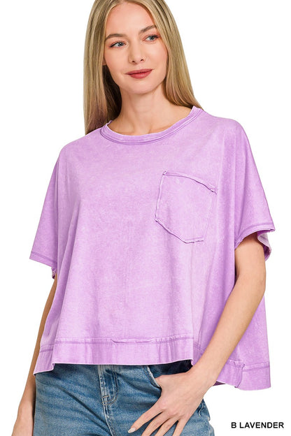 Lavender acid-washed oversized top and shorts set by Zenana, casual loungewear with relaxed fit and comfortable fabric.