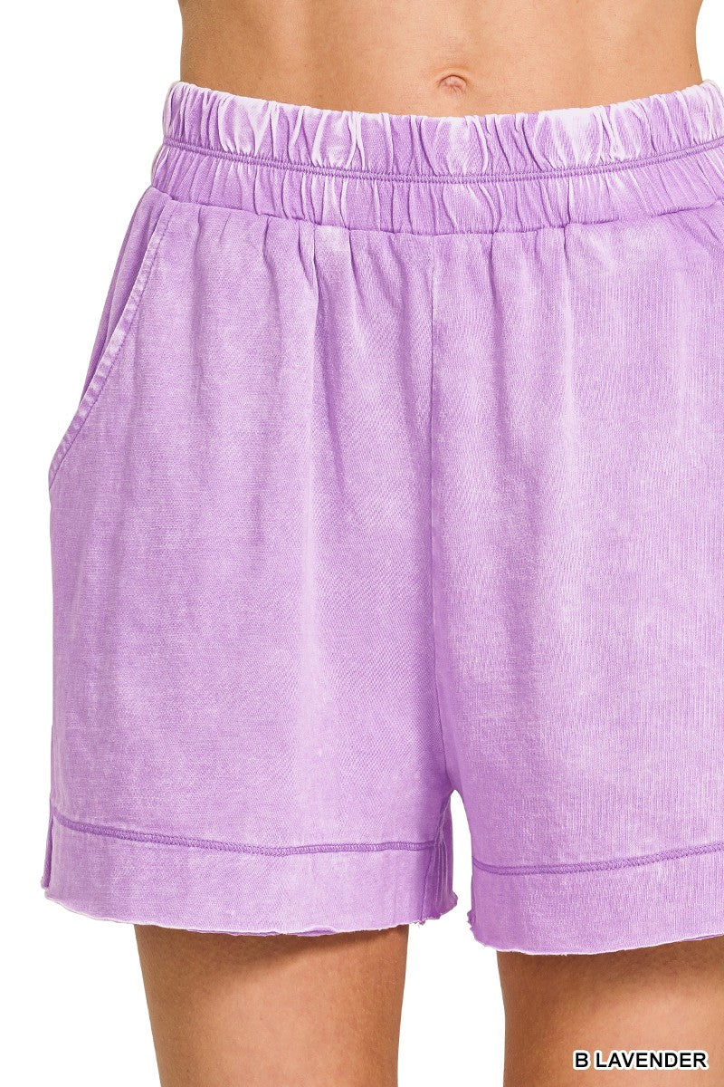 Lavender acid-washed oversized top and shorts set by Trendsi, casual loungewear with relaxed fit and trendy style.
