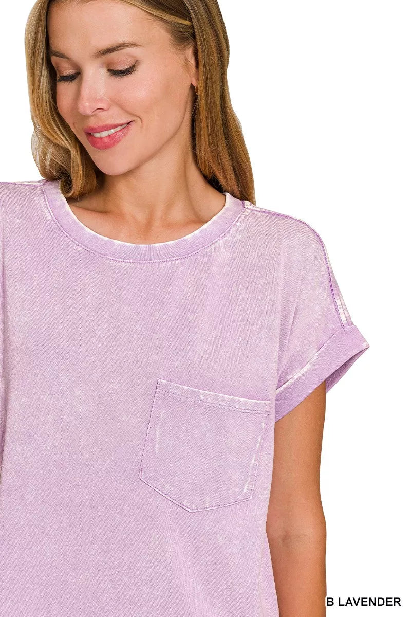 Lavender Zenana Premium Cotton Washed T-Shirt Dress by Trendsi, casual short-sleeve dress with soft fabric and relaxed fit.