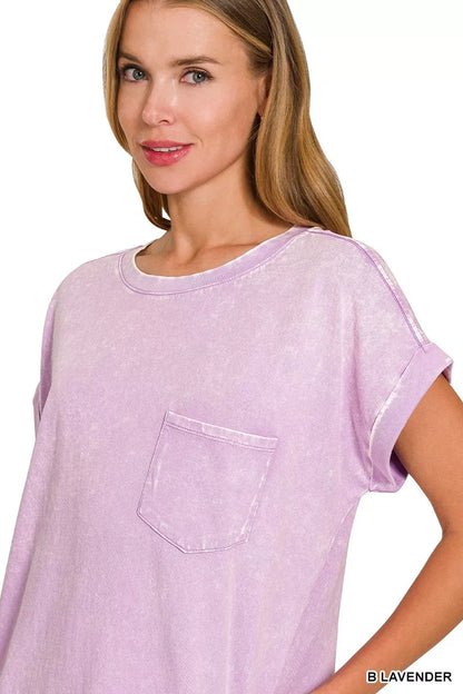 Lavender Zenana Premium Cotton Washed T-Shirt Dress by Trendsi, casual dress with soft fabric and relaxed fit, styled with accessories.