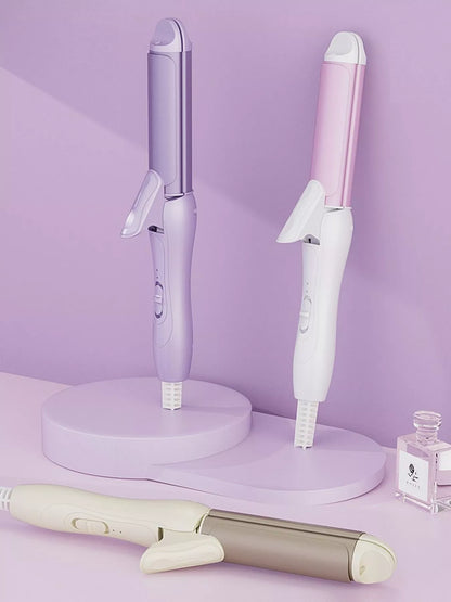 Beige 2-in-1 rotating hair curling iron by Trendsi with European plug, showcasing its sleek design and rotating barrel.
