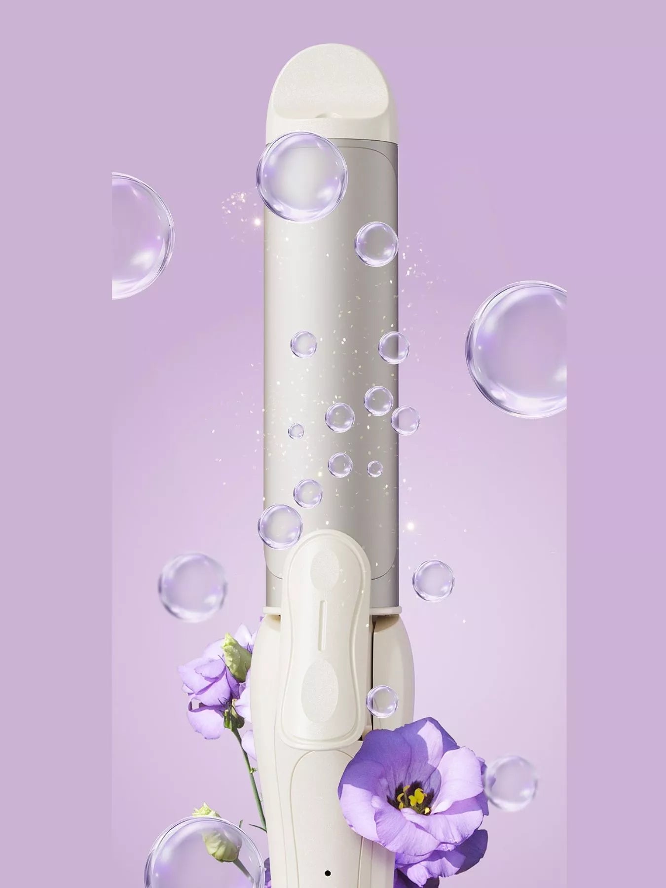 Beige 2-in-1 rotating hair curling iron by Trendsi with European plug for versatile styling and effortless curls.