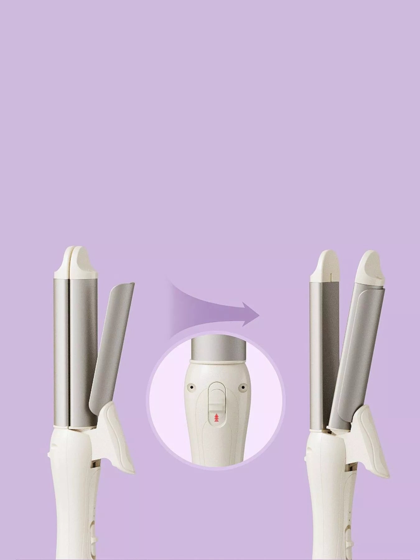 Beige 2-in-1 rotating hair curling iron by Trendsi with European plug, showcasing its curling barrel and ergonomic design.