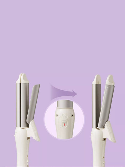 Beige 2-in-1 rotating hair curling iron by Trendsi with European plug, showcasing its curling barrel and ergonomic design.
