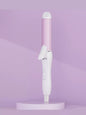 Beige 2-in-1 rotating hair curling iron with European plug by Trendsi, showing the curling barrel and ergonomic handle.