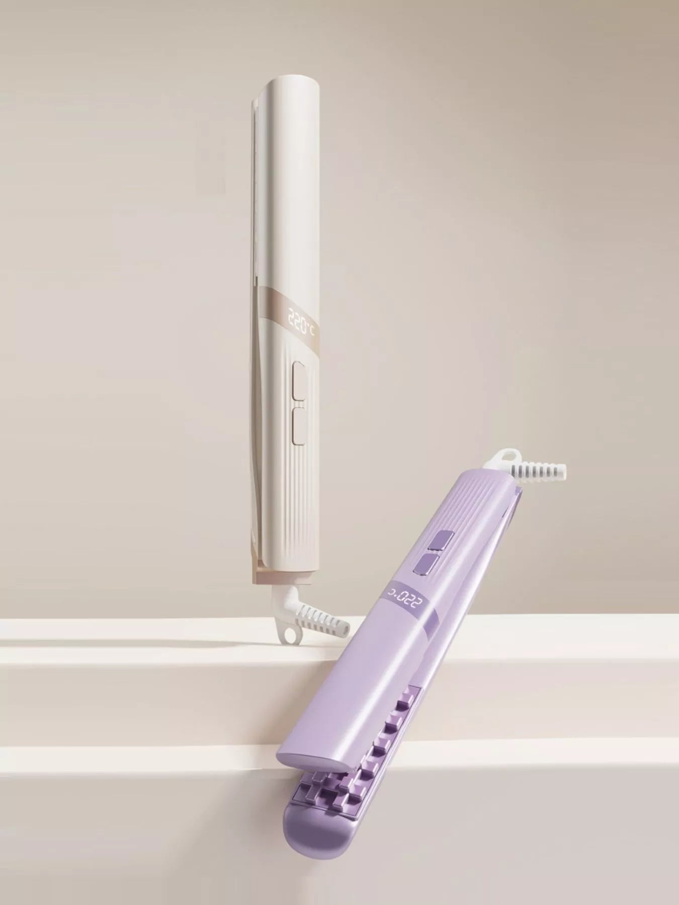 Beige adjustable temperature curling iron by Trendsi with European plug, showcasing its sleek design and ergonomic handle.