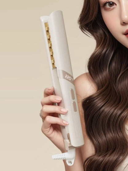 Beige Trendsi adjustable temperature curling iron with European plug, featuring a sleek design and heat control for versatile styling.