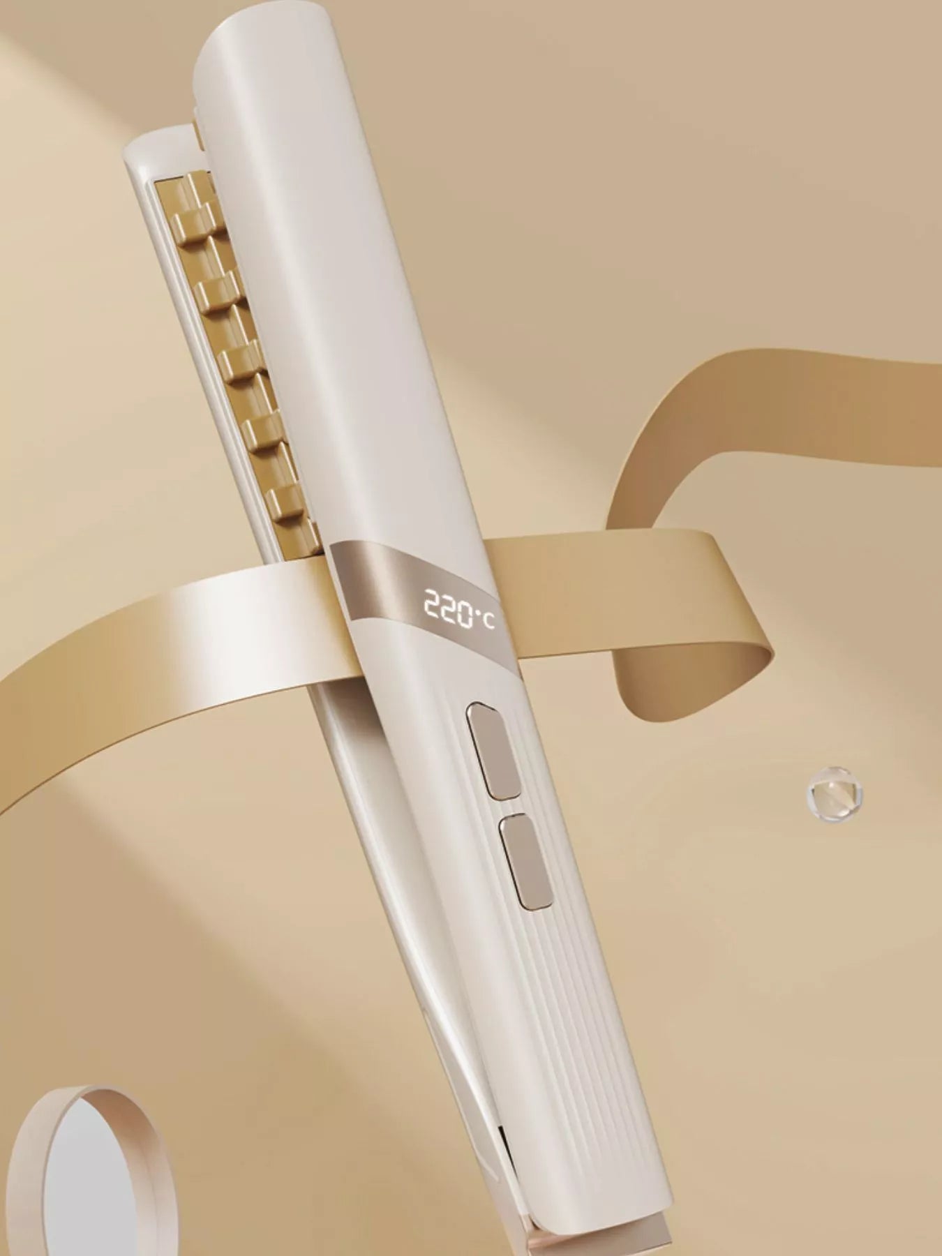 Beige adjustable temperature curling iron with European plug, designed for versatile hair styling by Trendsi.