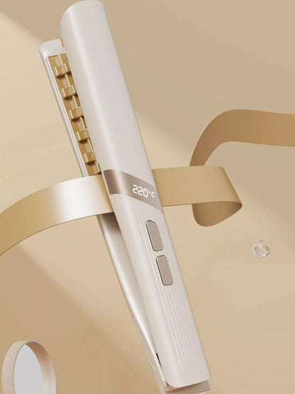 Beige adjustable temperature curling iron with European plug, designed for versatile hair styling by Trendsi.