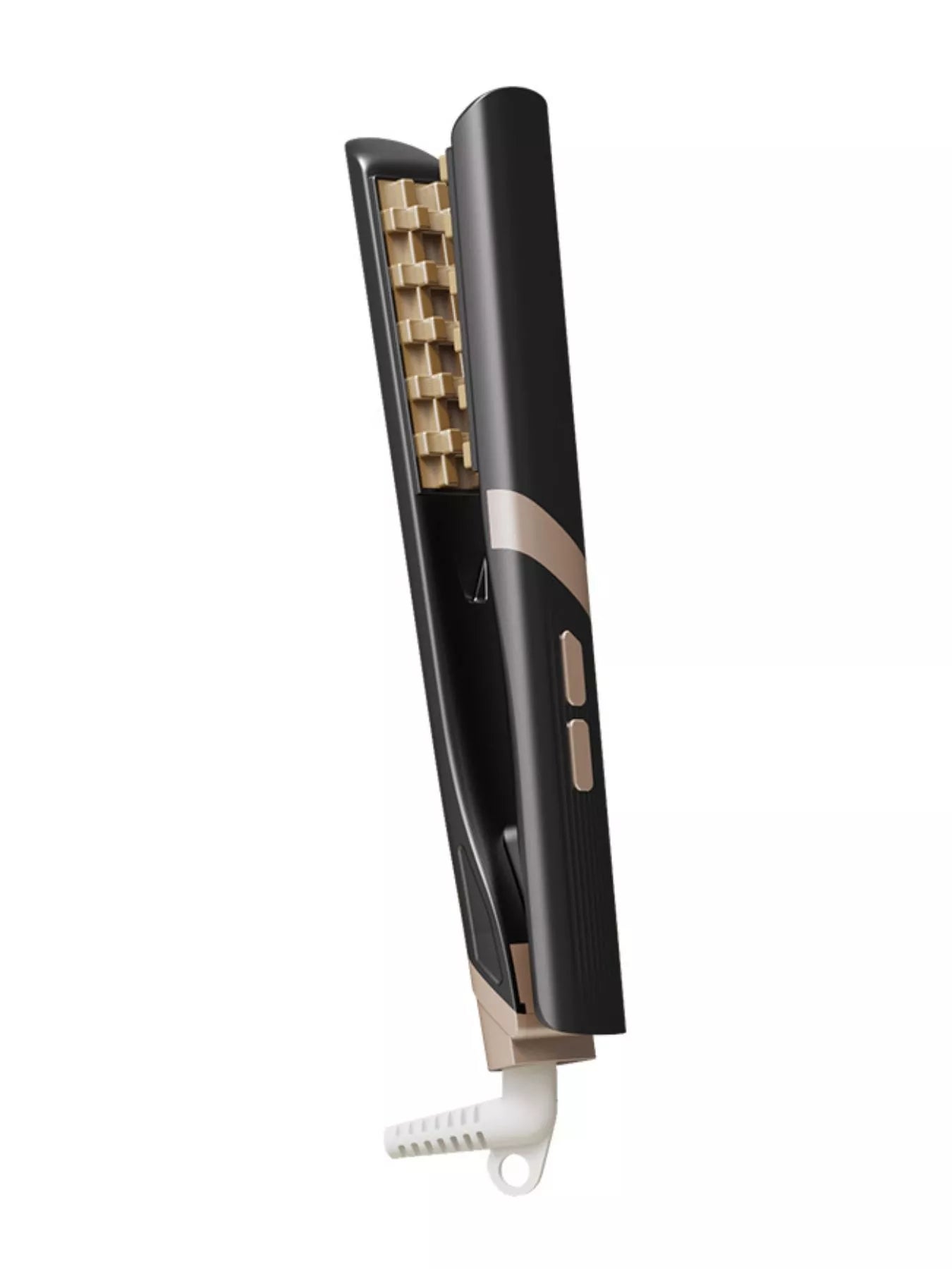 Beige adjustable temperature curling iron with European plug from Trendsi, featuring a sleek design for versatile styling.