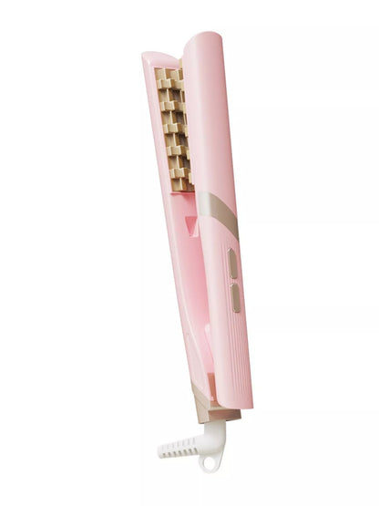 Beige adjustable temperature curling iron with European plug by Trendsi, featuring a sleek design and digital temperature controls.