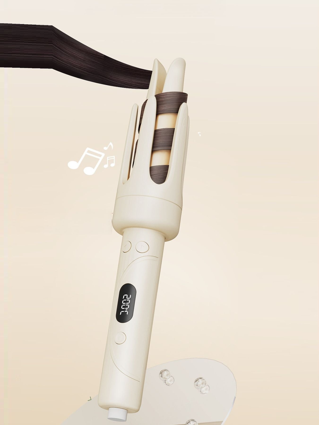 Beige automatic hair curling iron by Trendsi with European plug, showcasing its sleek design and curling barrel.