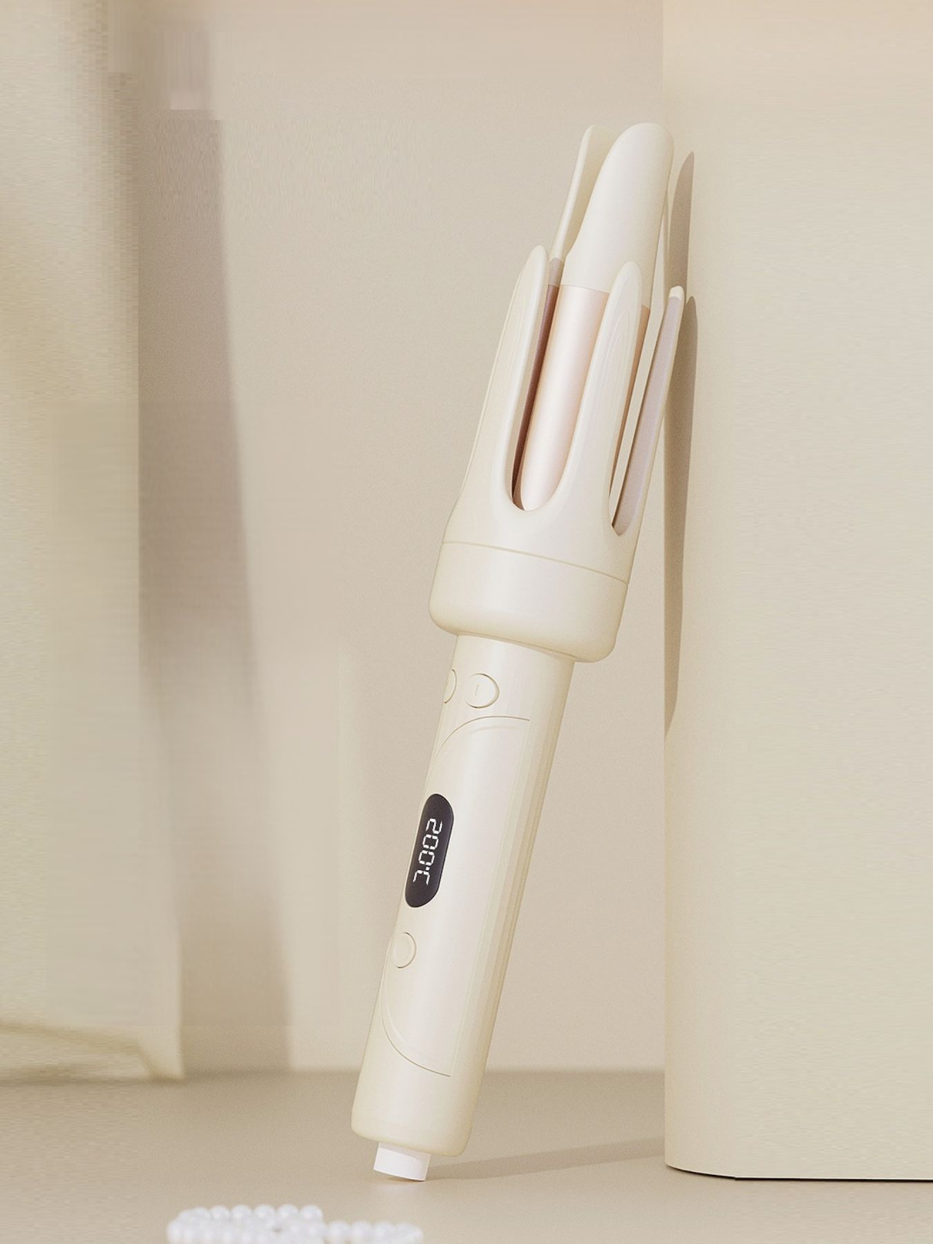 Beige automatic hair curling iron by Trendsi with European plug and digital controls for effortless curling.