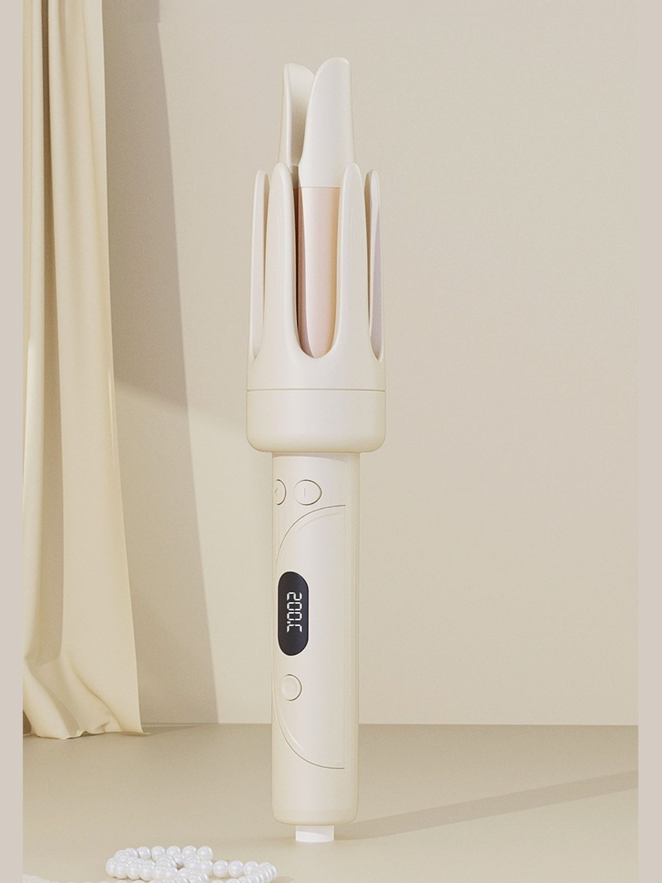Beige automatic hair curling iron with European plug by Trendsi, showcasing its sleek design and curling barrel.
