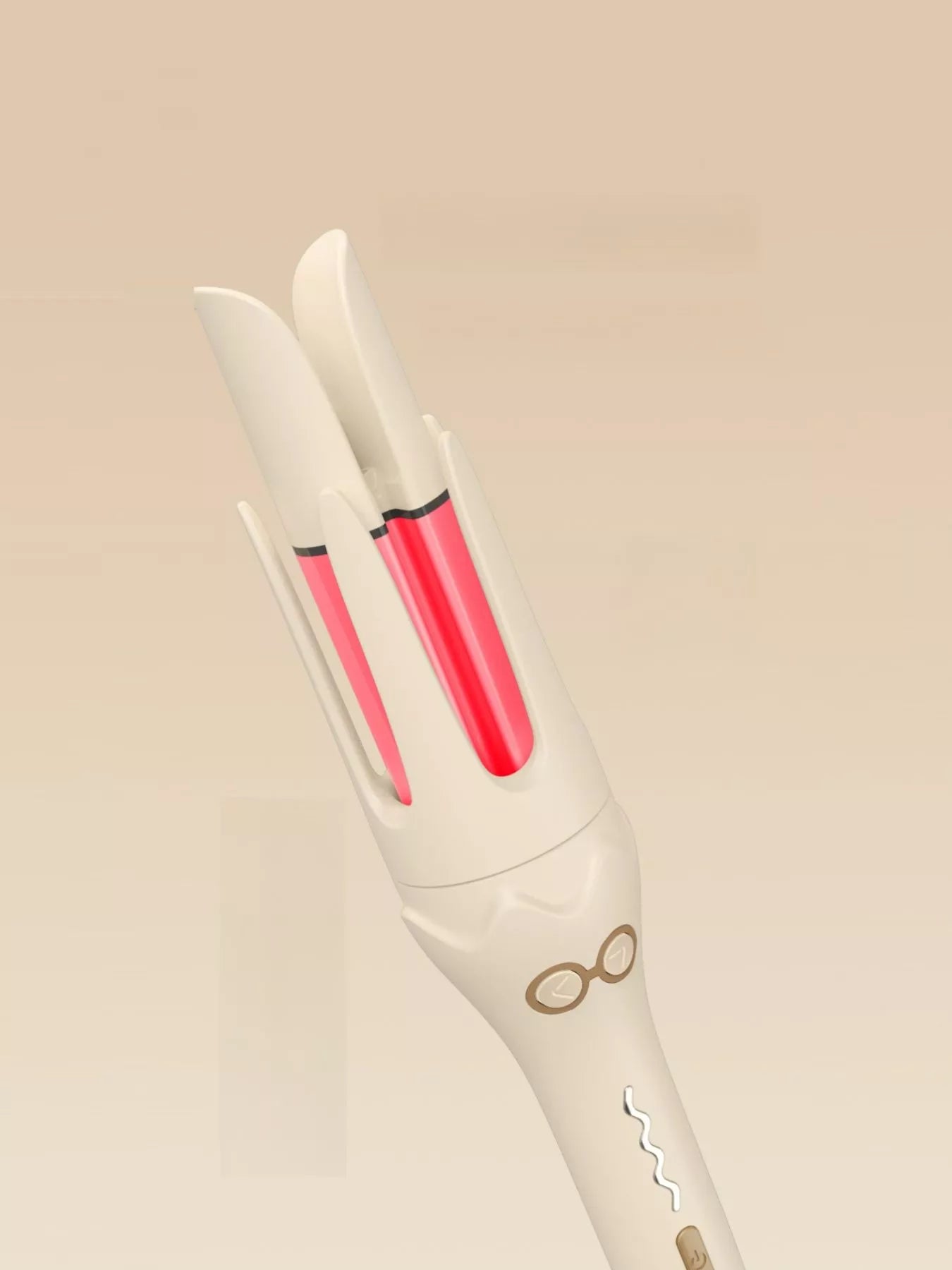 Beige automatic rotating ceramic hair curling iron with European plug by Trendsi, featuring a sleek design for effortless curls.