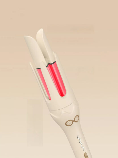 Beige automatic rotating ceramic hair curling iron with European plug by Trendsi, featuring a sleek design for effortless curls.