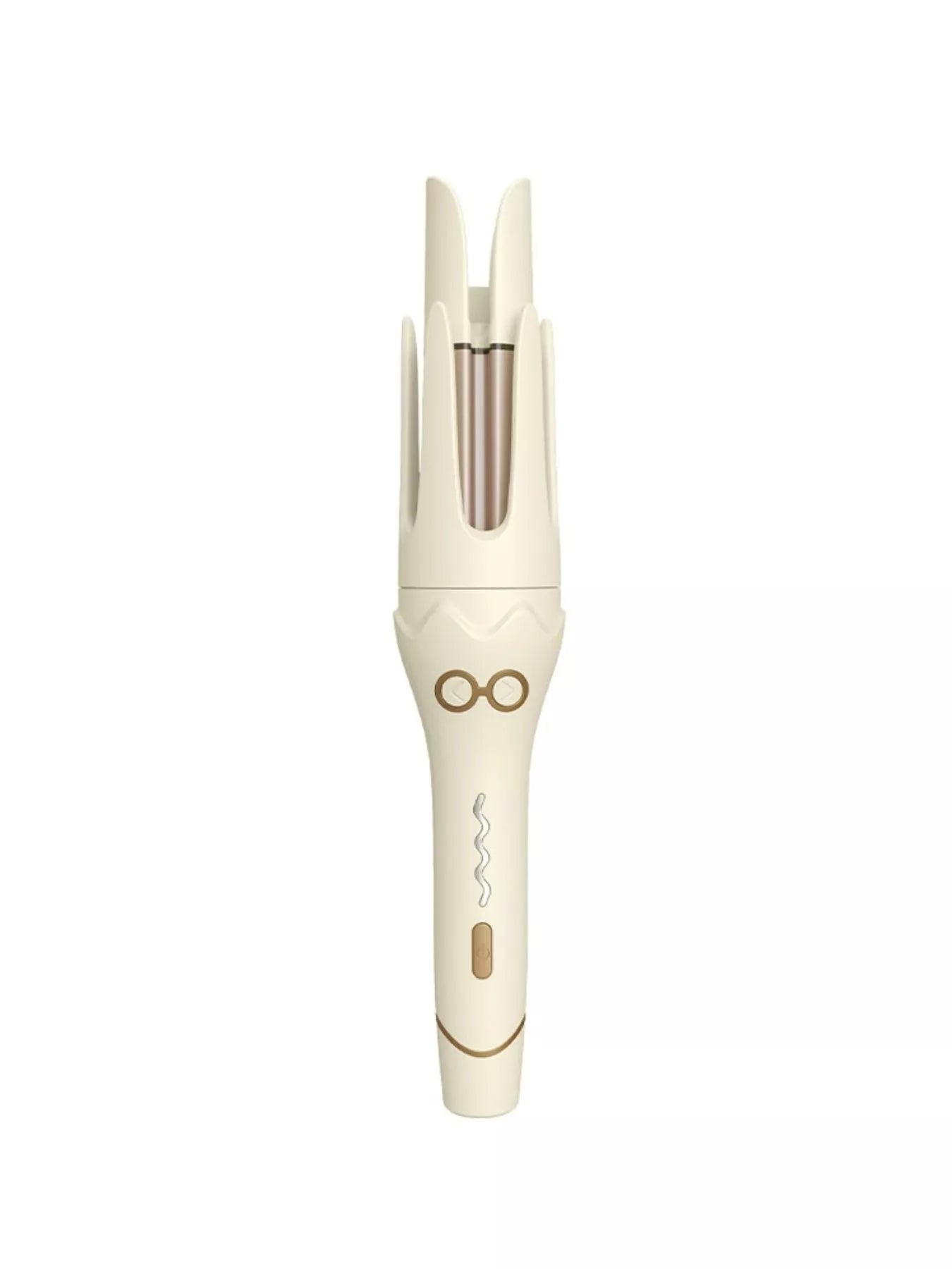 Beige automatic rotating ceramic hair curling iron with European plug, designed for easy, professional-style curls by Trendsi.