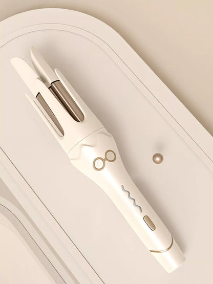 Beige automatic rotating curling iron by Trendsi with European plug, showcasing smooth, curly hair styling tool.