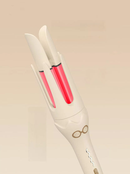 Beige automatic rotating curling iron with European plug by Trendsi, featuring a sleek design for easy, even curls.
