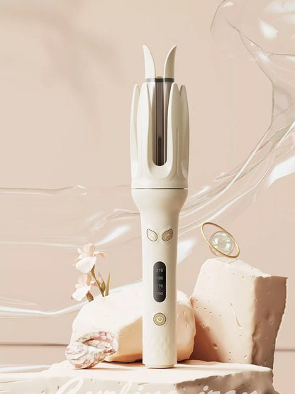 Beige automatic rotating hair curling iron with European plug from Trendsi, designed to create curls effortlessly.