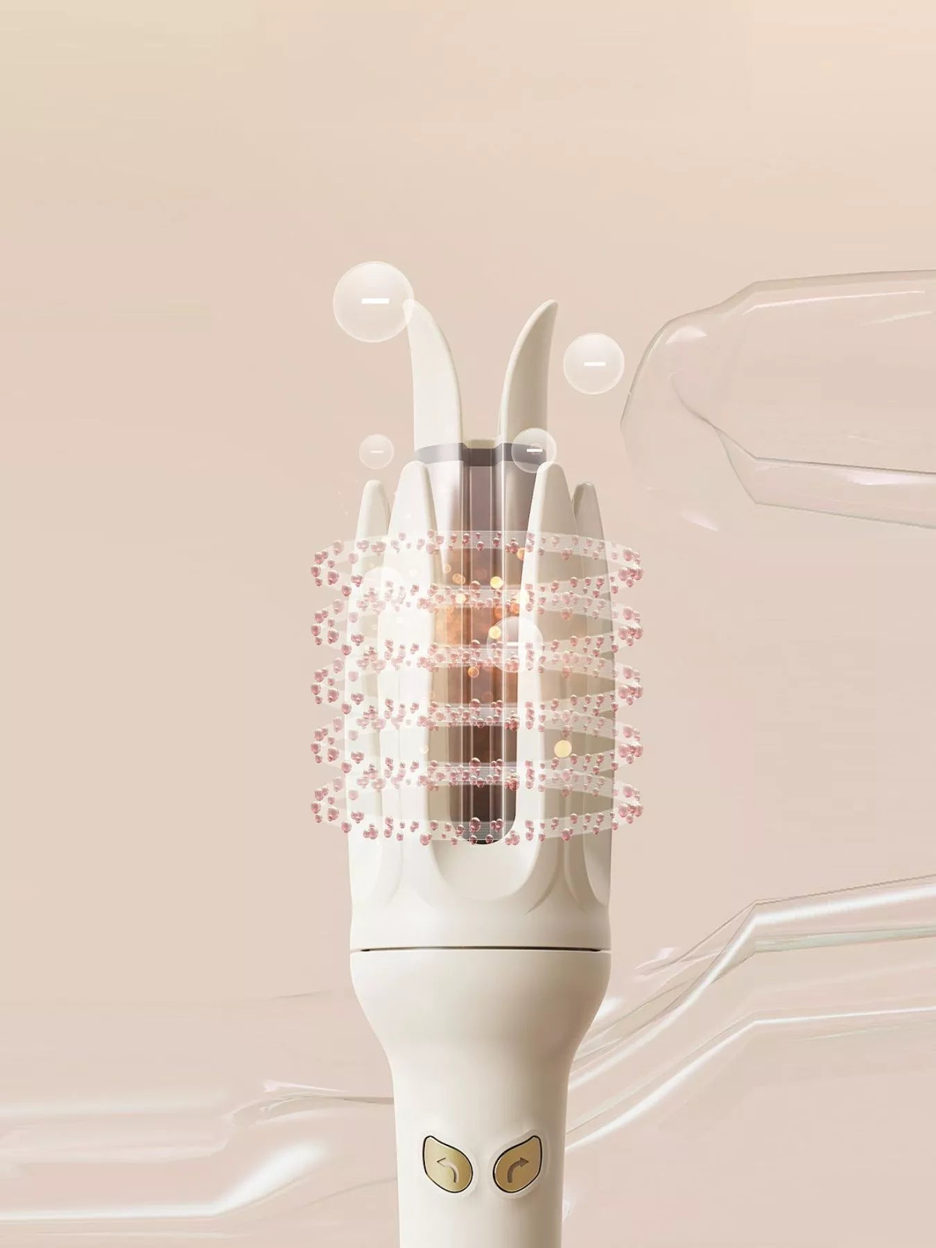 Beige automatic rotating hair curling iron by Trendsi with European plug, showcasing its sleek design and rotating barrel for curls.