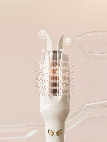 Beige automatic rotating hair curling iron by Trendsi with European plug, showcasing its sleek design and rotating barrel for curls.