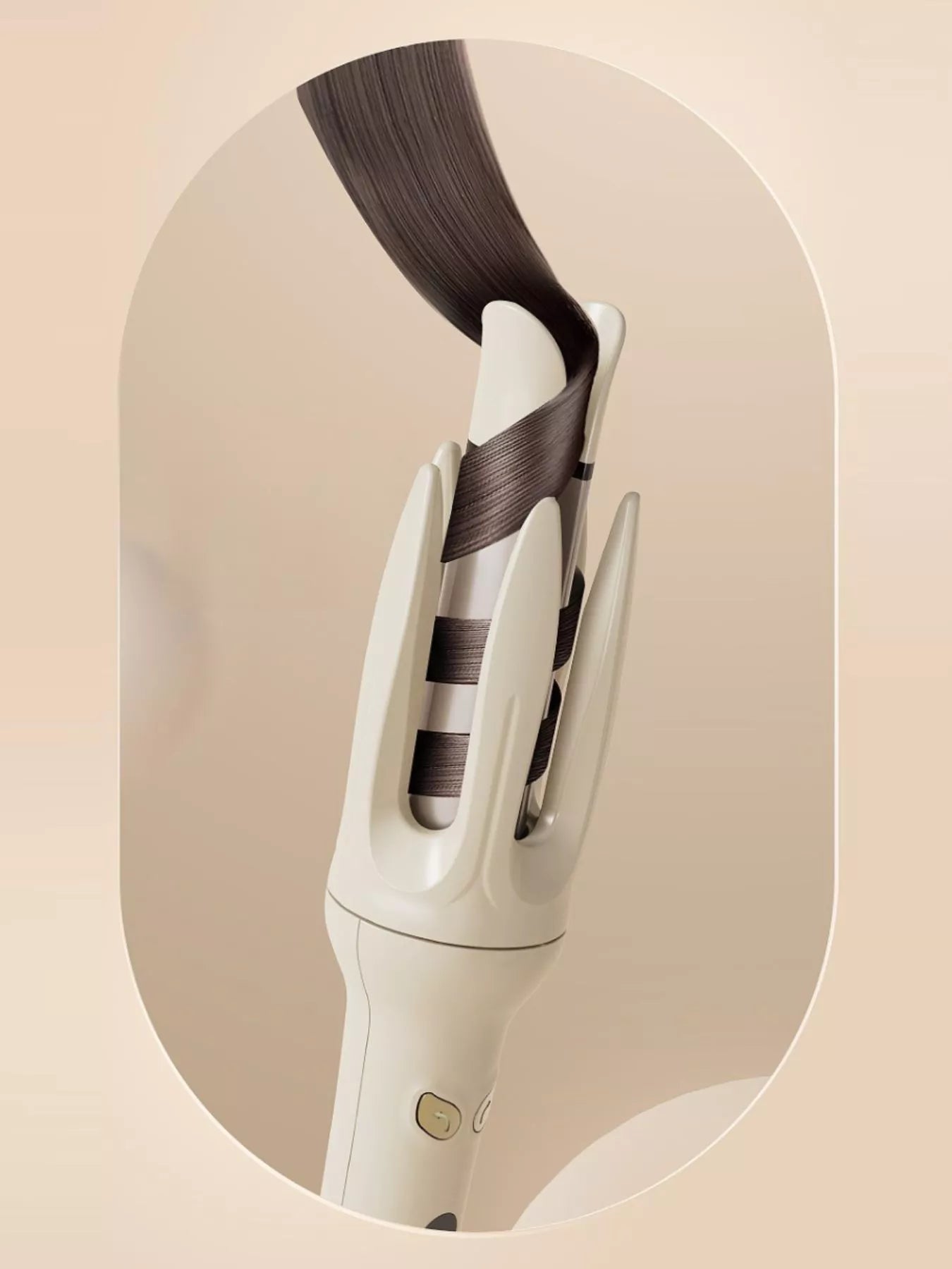 Beige automatic rotating hair curling iron by Trendsi with European plug, showcasing its sleek design and rotating barrel for curls.