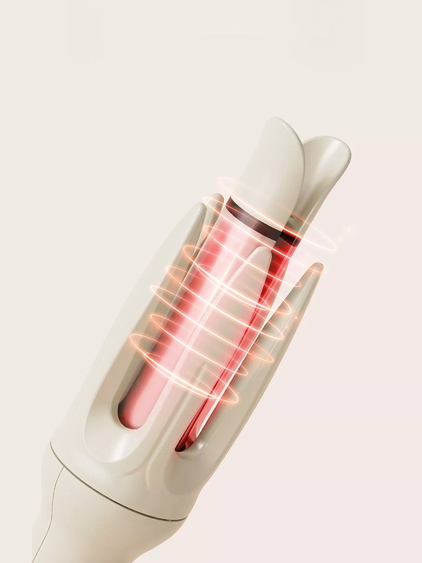 Beige automatic rotating hair curling iron with European plug by Trendsi, showing the device with rotating barrel and handle