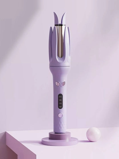 Beige automatic rotating hair curling iron by Trendsi with European plug, showcasing the curling barrel and handle.