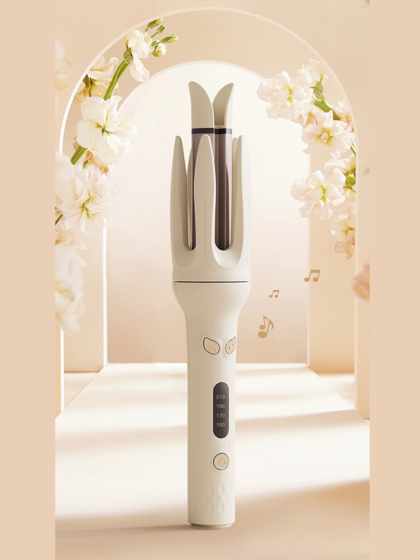 Beige automatic hair curling iron with North American plug by Trendsi, showing the curling barrel and handle.