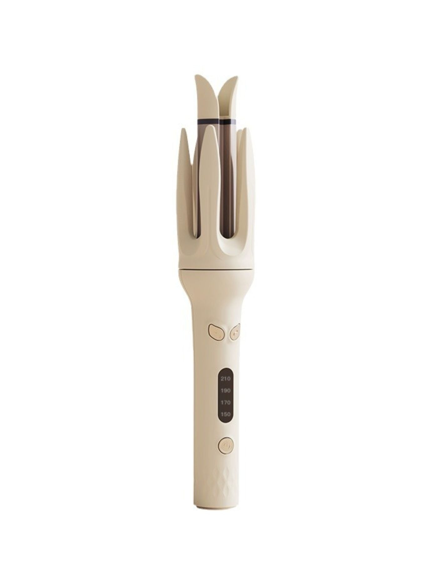 Beige automatic hair curling iron with North American plug by Trendsi, showing the device ready for use on a countertop.