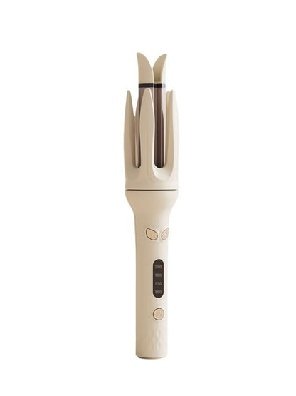 Beige automatic hair curling iron with North American plug by Trendsi, showing the device ready for use on a countertop.