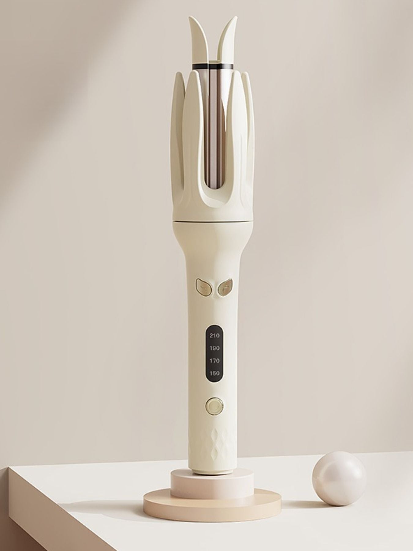 Beige automatic hair curling iron with North American plug from Trendsi, showcasing its ergonomic design and curling barrel.