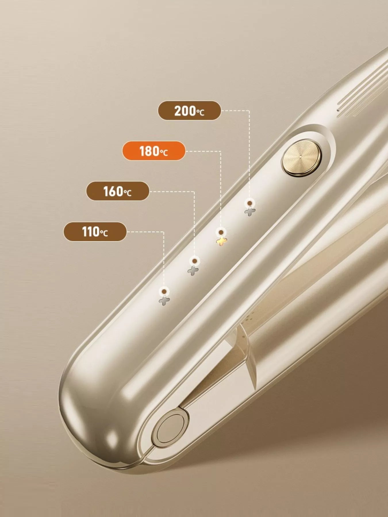 Beige adjustable temperature hair straightener by Trendsi, featuring a sleek design and digital controls for customizable styling.
