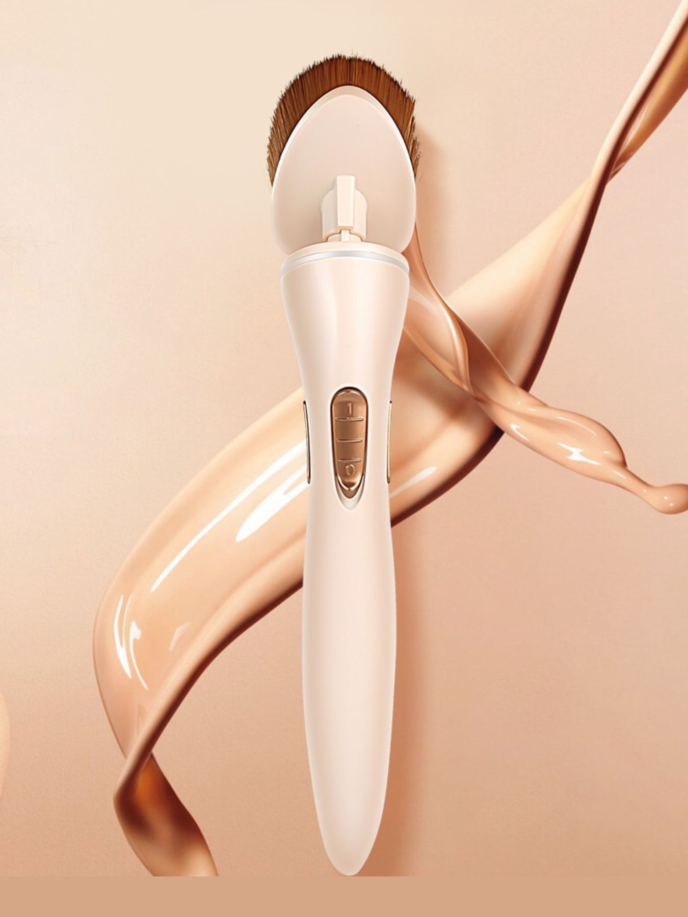 Beige electric makeup brush by Trendsi with one size, featuring a sleek design and soft bristles for flawless application.