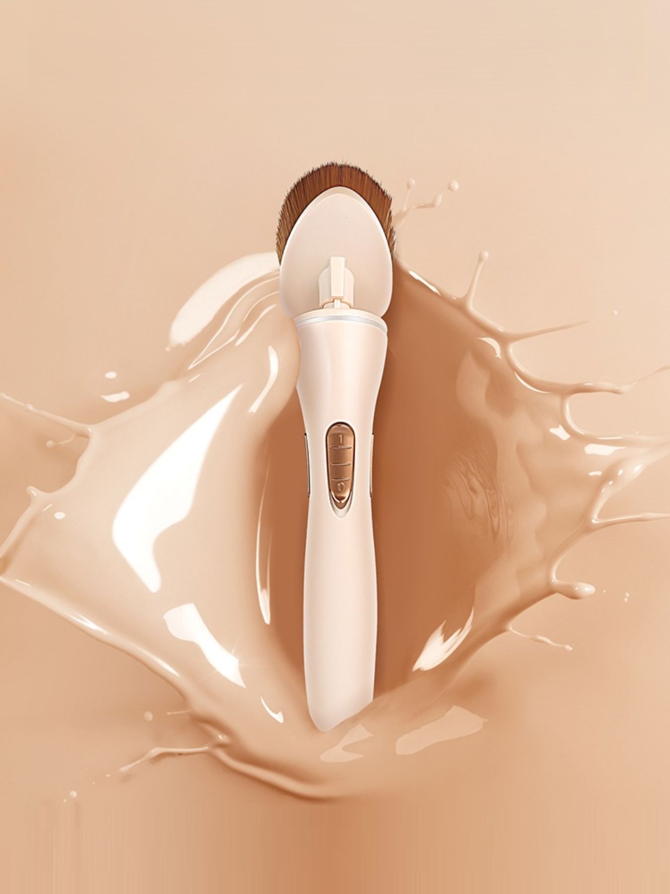 Beige electric makeup brush by Trendsi with a sleek design, ideal for applying foundation and blending makeup smoothly.